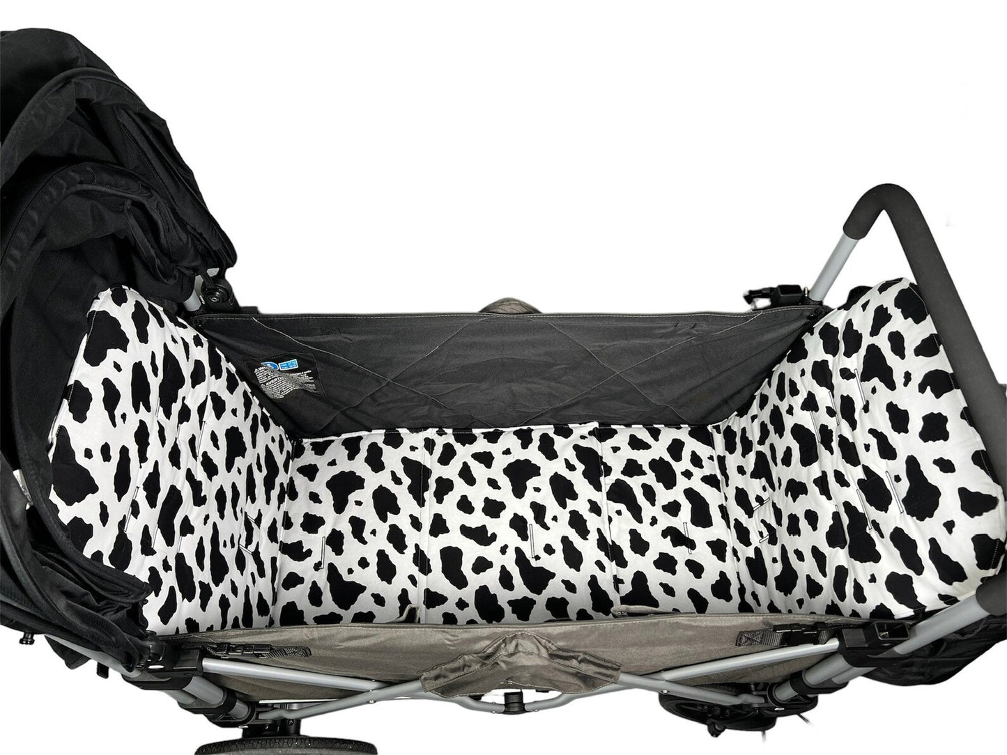 Larktale Caravan Seat Covers, Black and White Cow Print, Ready To Ship