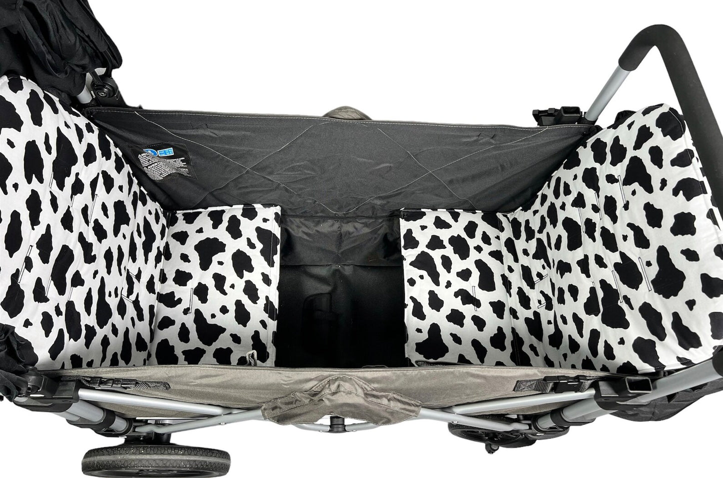 Larktale Caravan Seat Covers, Black and White Cow Print, Ready To Ship