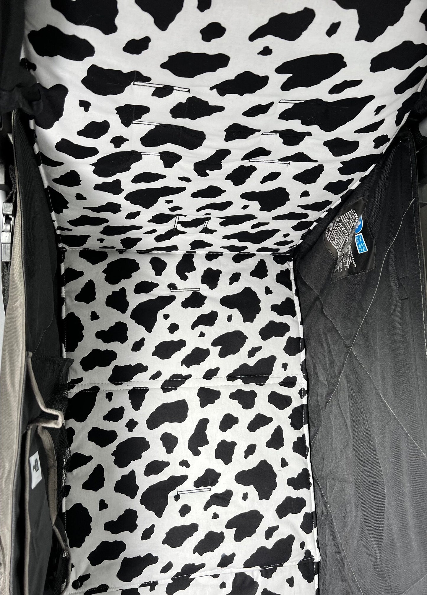 Larktale Caravan Seat Covers, Black and White Cow Print, Ready To Ship