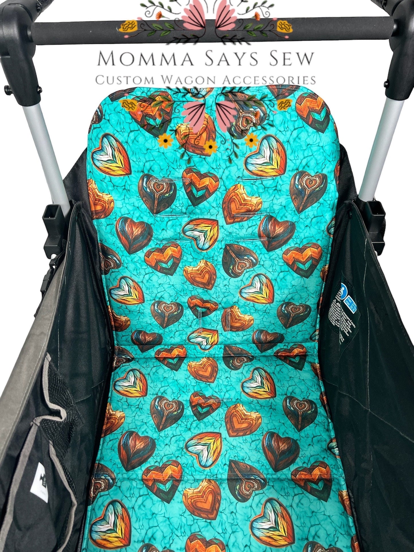 Larktale Caravan Seat Covers, made to order, Carved Hearts seat covers, Larktale stroller wagon seat covers