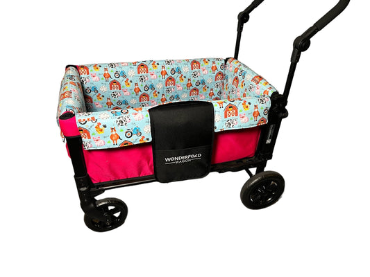 W1 Liner, Wonderfold W1 Seat,Wagon Liner. Made to order, Sketch Farm Animals, padded seat and wagon liner