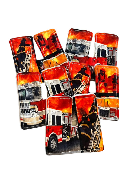 Ready to ship Trach Pads, firefighter theme, Reusable Tracheotomy Pads for Child, fire trucks, set of 5